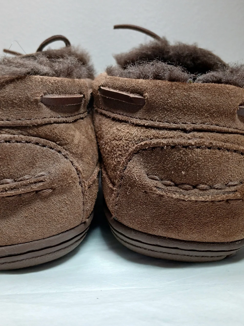 L.L. Bean Brown Suede Moccasin Slip-On Slippers with Faux Fur Lining